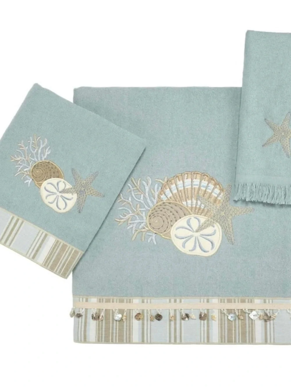 Coastal Shell Embroidered Bath Towel Set